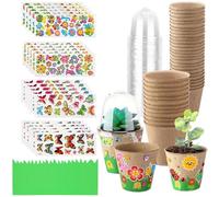 Petits pots de - Lot de 30 mini jardinières avec couvercles transparents, kit de plantation en papier fait à la main, ensemble de pépinière avec base de drainage, lot d'artisanat botanique cré