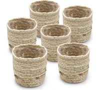 Petits pots de plantes avec film en paille - env. 10x10 cm / set de 6 - Pot de plantes nature