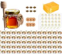 Petits Pots, Mini pots à miel, Petites boites avec cuillères et petites abeilles, Sacs organza, Ruban de satin, Confitures pot pour baptême, Aux invités mariage, Petits cadeaux, Lot de 60 pots 45ml