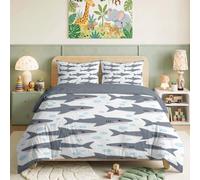 Petits Requins Gris Mignons Parure de Lit 140 x 200 cm Housse de Couette | Gris Impression Ensemble de literie Vie Marine Bulles Douce Literie, Antibactérien Housse de Couette pour Enfants Adulte