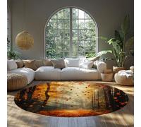Petits Ronds Grands Tapis pour Le Salon Automne forêt Feuilles mortes Tapis de Sol Lavable pour entrée antidérapant intérieur Rustique Chaud Doux Cercle pour Chambre Salle de Bain Bureau 120cm