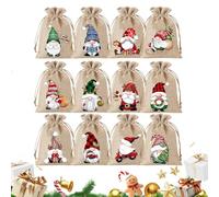 Petits Sacs en Toile de Jute avec Cordon,12 Pièces Décorations de Lutins Réutilisables,Pochette à Bonbons de | pour Maison Fêtes Réveillon Anniversaire Action de Grâce Mariage Soirée Adultes Famille