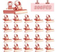 Petits Trombones De Bouledogue, Pinces En Métal Pour Papier Petits, 100pcs Mini Charnière Clips, 22mm Pinces De Papier, Pour Photos, Food Snack Sacs, Fournitures De Bureau, Boutiques, Bureau (Or Rose)