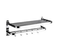 petjoyful Double Porte-Serviettes en Acier Inoxydable étagère Murale Crochets Salle de Bain Pliable