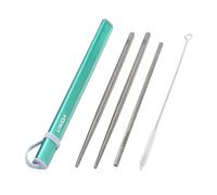 petjoyful Ensemble de Couverts de Camping Baguettes en métal Brosse de Nettoyage de Paille à Boire avec étui de Tube de Rangement en Aluminium pour Les Voyages en Plein air (Verte)