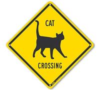 PetKa Signs and Graphics PKAC-0153-NA_10x10 Cat Crossing Aluminum Sign, 10" x 10", Black Text with Yellow Background