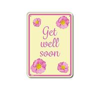 PetKa Signs and Graphics PKFW-0031-NA_7x25,4 cm Panneau en aluminium « Get Well Soon », 17,8 x 25,4 cm, fleurs roses sur jaune