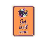PetKa Signs and Graphics PKFW-0111-NA_25,4 x 35,6 cm Panneau en aluminium Get Well Soon Fleurs roses sur jaune 25,4 x 35,6 cm