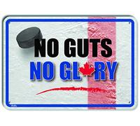 PetKa Signs and Graphics PKSP-0007-NA_ No Guts No Glory Panneau en aluminium 35,6 x 25,4 cm Motif patin de hockey et feuille d'érable