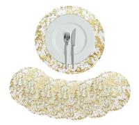 PETLAR Set de Table Doré Rond, Dessous Assiette de Table Maille en Feuille d'or Sets de Table Résistant à Chaleur pour Dîners en Famille, Restaurants Occidentaux, Tables de Fête Décoration (6 Pièces)