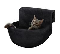 Petlicity Lit rond en polaire confortable et chaud pour chat avec cadre en fer solide et durable pour gérer les animaux plus lourds, parfait pour les chats, chatons, chiots et chiens (noir)