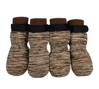 PETLOFT 4 Pièces Douce Chaussette Chien,Antidérapantes Chaussettes pour Chien Protection des Pattes de Chien,Chaussettes Chien Neige,Chaussettes pour Petits,Moyens et Grands Chiens,Brun Clair,4XL