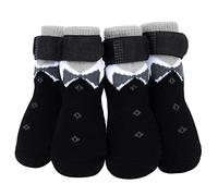 PETLOFT 4 Pièces Douce Chaussette Chien,Antidérapantes Chaussettes pour Chien Protection des Pattes de Chien,Chaussettes Chien Neige,Chaussettes pour Petits,Moyens et Grands Chiens,Patte Noir,S