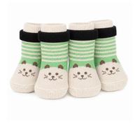 PETLOFT 4 Pièces Douce Chaussette pour Chien, Antidérapantes pour Pattes, Protection Neige, Modèles pour Petits, Moyens et Grands, Beige Vert, M