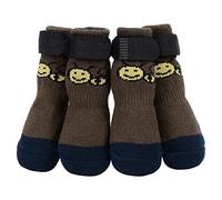 PETLOFT 4 Pièces Douce Chaussette pour Chien, Antidérapantes pour Pattes, Protection Neige, Modèles pour Petits, Moyens et Grands, Patte Brune, 2XL