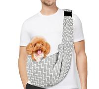 PETLOFT Sac de Transport pour Chien, Réversible Sling Bandoulière Réglable, avec Crochet de Collier pour Chiot/Chat/Lapin Jusqu'à 4.99kg, Ondulation Gris