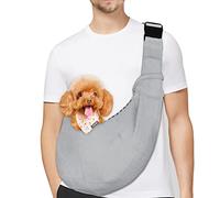 PETLOFT Sac de Transport pour Chien, Réversible Sling Bandoulière Réglable, avec Crochet de Collier pour Chiot/Chat/Lapin Jusqu'à 4.99kg, Gris