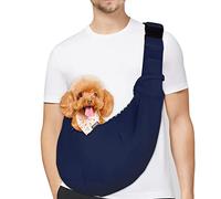 PETLOFT Sac de Transport pour Chien,Sac Transport Chiot, Réversible Sling Bandoulière Réglable, avec Crochet de Collier pour Chiot/Chat/Lapin Jusqu'à 4.99kg, Bleu