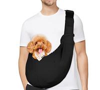 PETLOFT Sac de Transport pour Chien,Sac Transport Chiot, Réversible Sling Bandoulière Réglable, avec Crochet de Collier pour Chiot/Chat/Lapin Jusqu'à 4.99kg, Noir