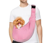 PETLOFT Sac de Transport pour Chien,Sac Transport Chiot, Réversible Sling Bandoulière Réglable, avec Crochet de Collier pour Chiot/Chat/Lapin Jusqu'à 4.99kg, Rose Clair