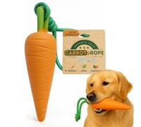 PetLove Organic Toys Carotte avec corde • Jouet pour chien en caoutchouc 100 % naturel • Robuste et durable • Avec bruit de couinement • Pour jeux de tirage et de lancer