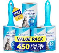 PetLovers Rouleau de Charpie Extra Collant Mega Value Set 450 Feuilles pour éliminer Les Poils d'animaux et Nettoyer Les vêtements, Rouleau Anti-Peluches pour Chiens et Chats, Pack de 5 Bleu Clair