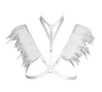 PETM·HS Femmes Punk Plume épaulette Gothique Harnais Bralette Hauts Ailes évider Soutien-Gorge sans Cuissard EDC Festival Rave Halloween vêtements (Blanc)