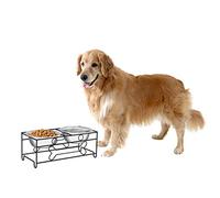 PETMAKER Gamelles surélevées pour Chien et Chat - Support décoratif surélevé de 16,5 cm de Haut avec 2 gamelles de Nourriture et d'eau en Acier Inoxydable - Capacité : 1,2 l chacune - Noir