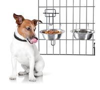 PETMAKER Lot de 2 gamelles en Acier Inoxydable pour Chien à Suspendre à la Cage, Niche et Grillage, pour Nourriture et Eau, 590 ML chacune, passent au Lave-Vaisselle