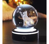 PETMIMIXD 3D Kitty Boule de cristal avec gravure laser pour chat, 8 cm, base en plastique changeant de couleur, lampe de secours, cadeau pour les amoureux des chats, décoration d'intérieur