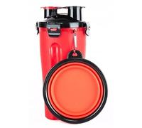 PetMix - Gourde de voyage 2 en 1 avec gamelle pratique - Distributeur d'eau pour chien - Gourde pour les déplacements - Petkit - Accessoire pour chiots - Bouteille d'eau (rouge, 350 ml + 250 g)