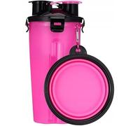 PetMix - Gourde de voyage 2 en 1 avec gamelle pratique - Distributeur d'eau pour chien - Gourde pour les déplacements - Petkit - Accessoire pour chiots - Bouteille d'eau (rose, 350 ml + 250 g)