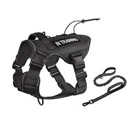Petmolico Harnais tactique pour chien avec patchs, harnais militaire avec crochets et boucles pour la randonnée, l'entraînement, sans traction, harnais avec laisse pour chien pour chiens de taille moyenne, noir, taille M