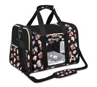 Petmolico Sac de transport souple approuvé par les compagnies aériennes avec 3 portes ouvertes et fenêtres en maille pour chats et chiots, 7,3 kg (noir, fleur orange)