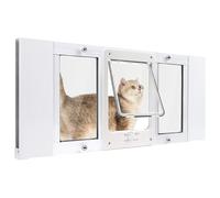 Petoasis Porte pour fenêtre pour Animal de Compagnie, Convient pour des fenêtres de 91,4 à 101,6 cm, Insert de fenêtre pour Chat à Montage Rapide, 4 mécanismes de Verrouillage, Fermeture magnétique