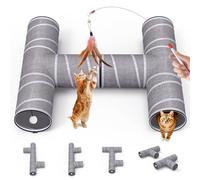 PETOCAT Tunnel pour chat à 4 voies avec baguette et 2 balles en peluche, 5 formes disponibles, 137,2 cm de long, labyrinthe pliable en forme de H pour chaton, chiot, furet, lapin, furet, grotte