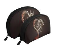 Petoskey Lot de 2 trousses de maquillage en forme de coquillage avec impression de pierres - Organiseur de voyage élégant pour beauté et cadeaux pour femmes et filles, Symboles de musique amour