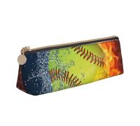 Petoskey Trousse à crayons et trousse à maquillage en cuir PVC avec fermeture éclair Motif pierre, Orange Softball Baseball On Fire And Water, One Size, Cartable