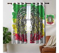 Petpany Rideaux à œillets Rasta, tête de Lion Sauvage éthiopien, Draperies occultantes pour fenêtre de Chambre 42"x54"(W106cmxL137cm) Couleur 06