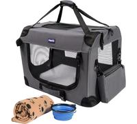 Petprsco Cage de Voyage Pliable pour Chien - 60 x 42 x 42 cm - Couverture Douce et Chaude - Bol Pliable pour Grands Chats et Petits Chiens - Intérieur et extérieur