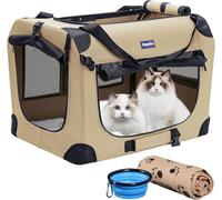 Petprsco Cage de Voyage Pliable pour Chien - 60 x 42 x 42 cm - Couverture Douce et Chaude - Bol Pliable pour Grands Chats et Petits Chiens - Intérieur et extérieur