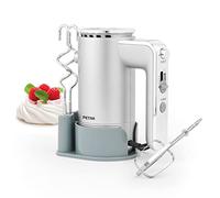 Petra Batteur Électrique 300W avec Rangement, Fouet Pâtisserie 5 Vitesses & Turbo, Set 2 Crochets Pétrisseurs & 2 Fouets, Idéal Préparation Gâteaux/Blancs en Neige, Argent/Bleu