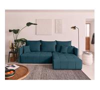 Petra - canapé d'angle réversible - convertible avec coffre - 4 places - en velours - Bleu canard