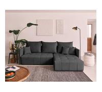 BestMobilier - Canapé d'angle Convertible avec Coffre Réversible Petra en Velours - Canapé Lit - Sofa Gris Foncé 4 Places - Angle Droit - ou Gauche - Salon