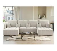 Petra - canapé panoramique en U - 7 places - convertible - avec coffre - en velours - Beige