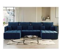 Petra - canapé panoramique en U - 7 places - convertible - avec coffre - en velours - Bleu nuit Bleu nuit