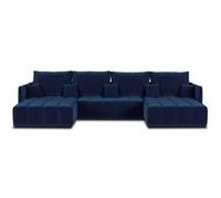 Petra - canapé panoramique en U - 7 places - convertible - avec coffre - en velours - Bleu nuit Bleu nuit