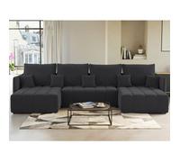 Petra - canapé panoramique en U - 7 places - convertible - avec coffre - en velours - Gris foncé Gris foncé