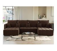 Petra - canapé panoramique en U - 7 places - convertible - avec coffre - en velours - Taupe