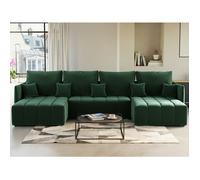 Petra - canapé panoramique en U - 7 places - convertible - avec coffre - en velours - Vert